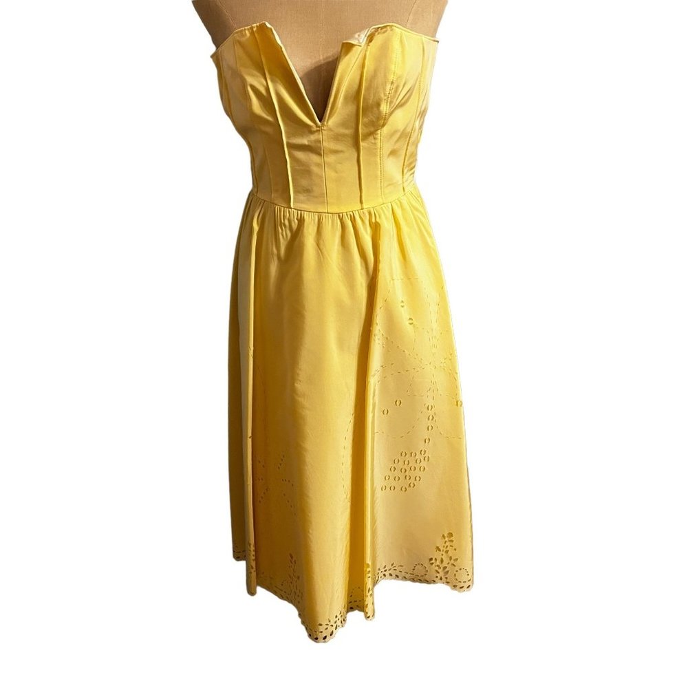 Lucca Blu Yellow Laser Eyelet Cutout Swing Dress Size 4